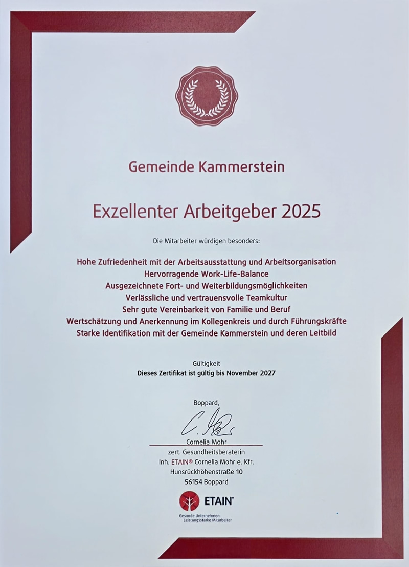 Gemeinde Kammerstein ist exzellenter Arbeitgeber